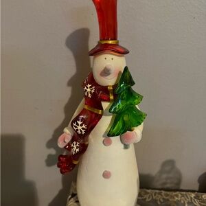 Festive Snowman Figurine with Red and Green Accents